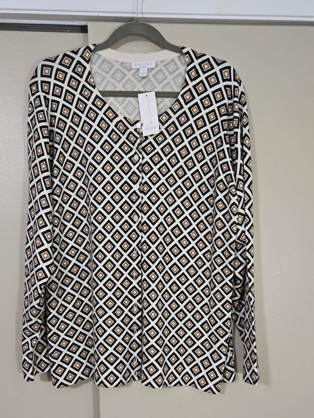 Charter Club Women's Button Down Sweater In Geometric Pattern Sz 3X NWT
